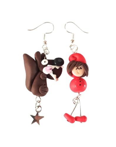 boucles d'oreille le petit chaperon rouge et loup personnages livre conte fée