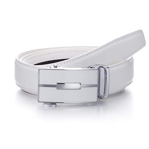 YEHMAN Ceinture sans trou en cuir avec boucle automatique à crémaillère 3 cm Homme Blanc (Taille 48/120 cm, 505 Blanc)