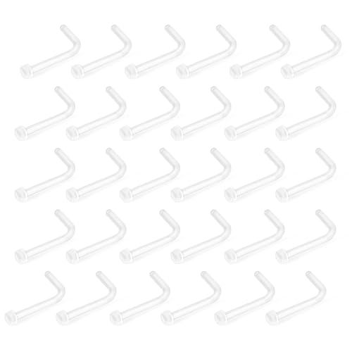 Lusofie Lot de 30 piercings de nez transparents en forme de L - 20 g - Invisible - Pour l'école, le travail quotidien, Plastique Acrylique, Pas de gemme