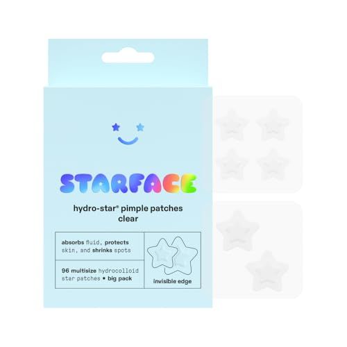 Starface Hydro-Star Lot de 96 patchs hydrocolloïdes invisibles, deux tailles et forme d'étoile, absorbent les liquides et réduisent les rougeurs