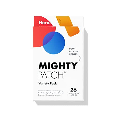 Mighty Patch™ Hero Cosmetics Lot de 26 patchs hydrocolloïdes pour boutons d'acné pour couvrir les boutons et les imperfections, autocollants pour le visage et la peau, soin de la peau coréen, 26 ct