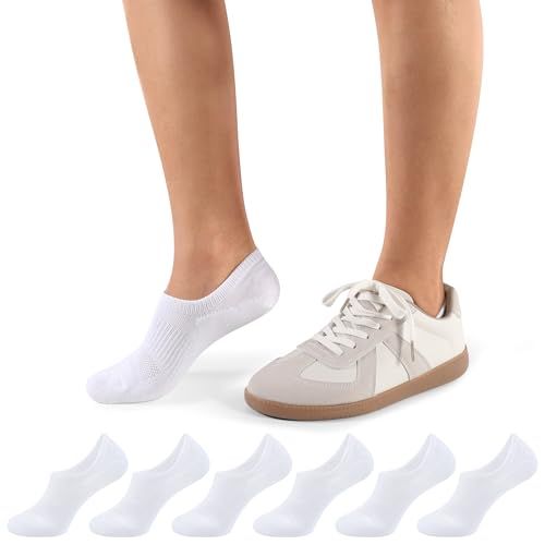 CLOSEMATE 6 Paires Chaussettes Invisibles Femme Socquettes 39-42 35-38 de Sport en Coton Éponge Antidérapantes Élastiques Respirantes Épaisses pour Sneakers Baskets Loafers en Blanc Noir Gris Beige