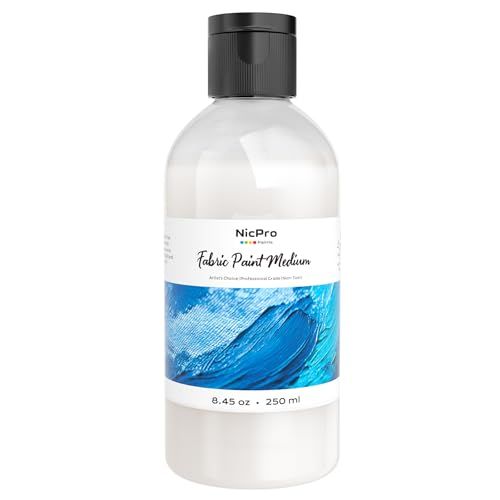 Nicpro 250ml médium pour tissus, médium acrylique fluide pour peinture sur tissu, améliore l'adhérence de la peinture acrylique sur tissus, textiles pour vêtements, t-shirts, chaussures, jeans et sacs