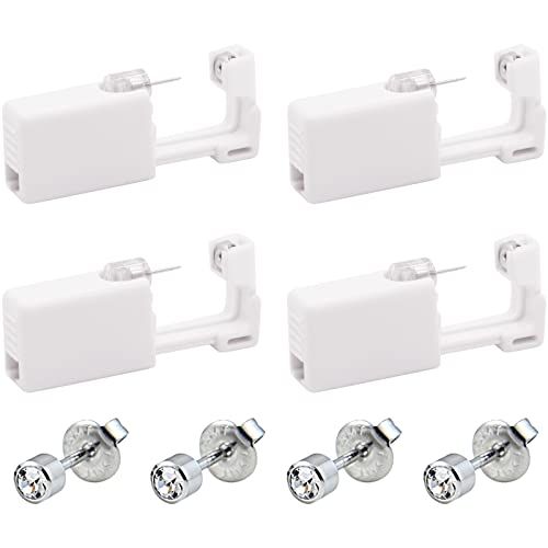 VEGCOO 4 Pièces Outils de Piercing Oreille avec Clous d'Oreille, Pistolet de Perçage d'Oreille Jetable Outil de Piercing Tragus Indolore, Kit Percing au Oreille de Sécurité pour Hommes et Femmes