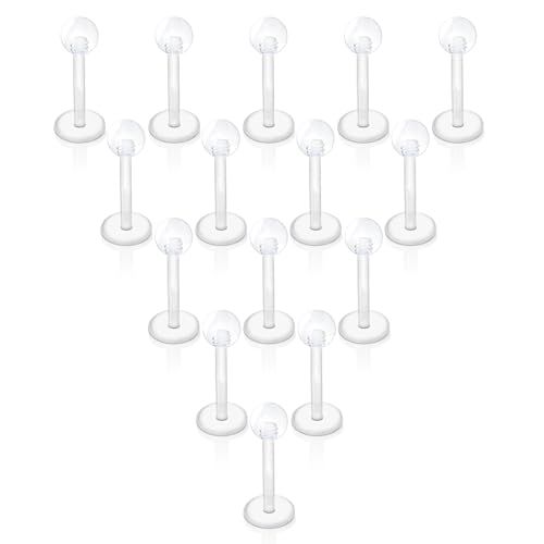 Gojewen Lot de 15 piercings à lèvres en plastique 10mm Bouchons Labret 1,2mm Plastique Acrylique Flexible Piercing Lèvre Tragus Retainers