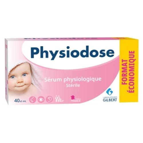 PHYSIODOSE Sérum Physiologique – 1 Boîte de 40 Unidoses 5 ml – Hygiène Nez et Yeux, Complément Idéal au Mouche Bébé, Seringue Nasale et Pipette Nez
