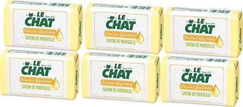 Le Chat - Véritable Savon de Marseille Solide - Douceur Glycérinée - Testé dermatologiquement - Sans Paraben -Pack de 6 savons de 100 g