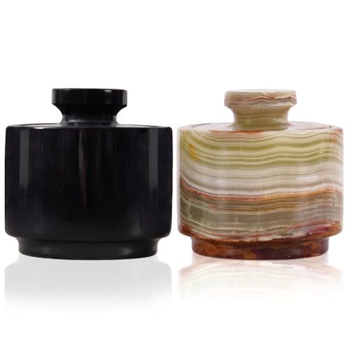 MARBLOUS KRAFTS Salière en marbre onyx noir et vert 100 g, boîte à bijoux et pots à condiments 7,6 x 7,6 cm, décoration de comptoir de cuisine en pot Mason, salières et poivrières