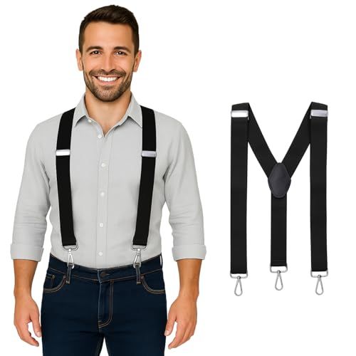 MASADA Bretelles pour hommes Mousqueton robustes 3,5 cm de large jusqu'à 195 cm de hauteur - Noir