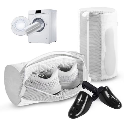 Aship Lot de 2 Sac Lavage Chaussures avec Embauchoir Sac Lave Linge avec Fermeture Éclair Filet Linge Machine à Laver pour Protéger Les Chaussures 19CMx39CM-Blanc