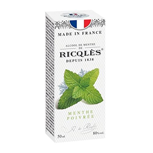 RICQLES - ALCOOL DE MENTHE- Menthe poivrée - Format voyage- Fabrication française- Flacon rond 50 ML