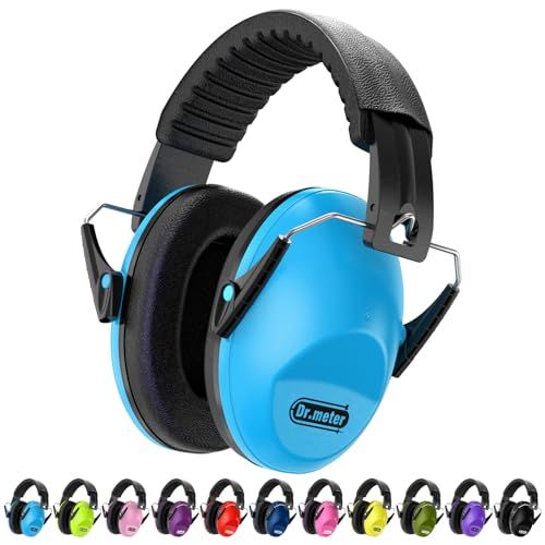 Dr.meter Casque Anti Bruit Enfant, SNR 27dB Enfant Facilement Réglable Pliable Cache-Oreilles pour Dormir étudier Tirer pour l’Autisme Feux d’Artifice Concert Bandeau 1Pc Bleu