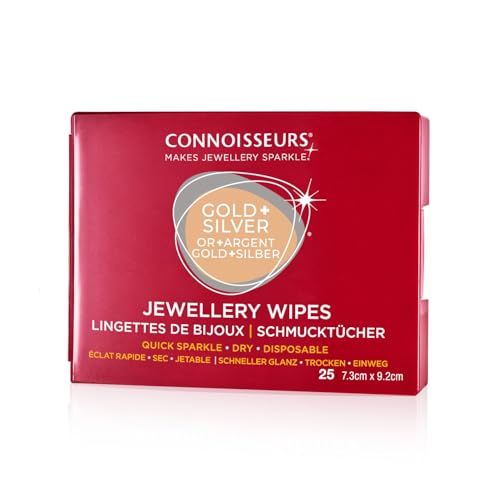 Connoisseurs Lingettes Nettoyantes pour Bijoux - Chiffon Polish pour Argent Or Argenterie - Pour Brillance - 25 Lingettes Sèches non Toxiques