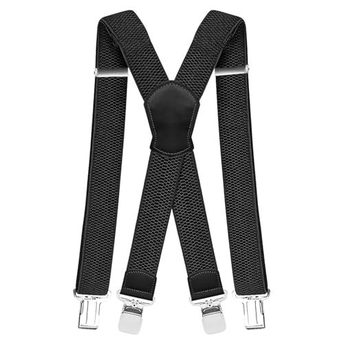Pejoye Bretelles Homme 4cm Larges Vintage Fort Durables Entièrement Réglables avec 4 Métal Clips X forme pour Homme et Femme (Noir)