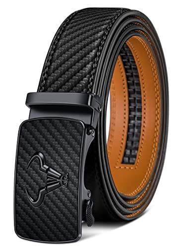 KEMISANT Ceinture Homme, Ceinture Homme Cuir avec Boucle à Cliquet Automatique,Large 35mm,Taille Ajustable(Noir-115cm/32-38" taille réglable)