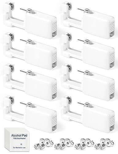 Yiorxu 8 Pièces Pistolet Piercing Oreille Jetable,Perceur D'oreille Kit Percage Acier Inoxydable Médical Stérile,Perce Oreille Sans Douleur et Auto-Perçant,Guérison Rapide pour Femmes/Hommes/Girls