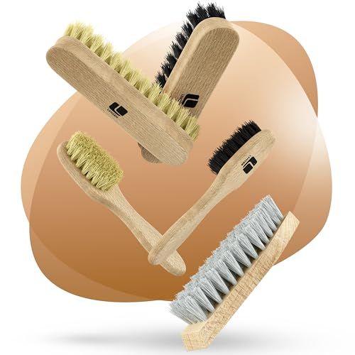 Lenzen Set de Brosses à Chaussures I Kit de 5 Pièces: 2 Brosses de Polissage, 2 Brosses pour Appliquer le Cirage, 1 Brosse Dure pour le Nettoyage