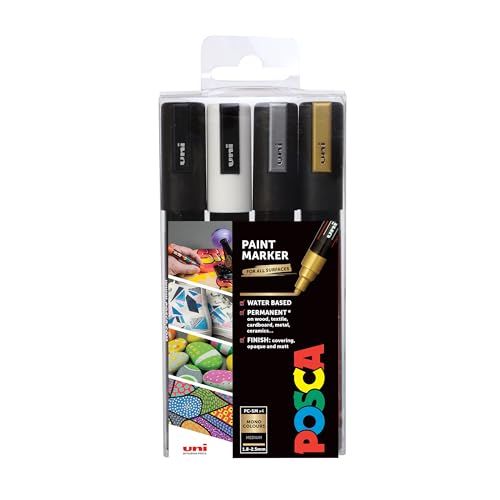 Posca 153544852 Lot de 4 Marqueurs peinture avec encre à base d'eau et pointe ogive 2,5 mm