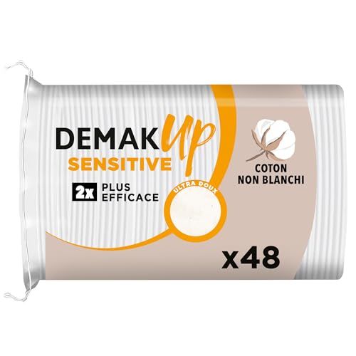 Demak'Up Sensitive Ovales Cotons à Démaquiller - Visage et Yeux - 100% Fibres de Coton Naturelles - 48 Cotons