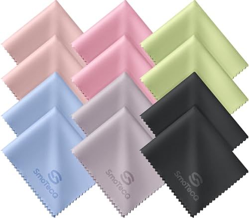 SmoTecQ Lot de 12 Chiffons de Nettoyage en Microfibre de Couleurs Assorties – Nettoie en Toute sécurité et efficacement Les lentilles, Lunettes, écrans, appareils Photo, Lunettes, téléphone Portable