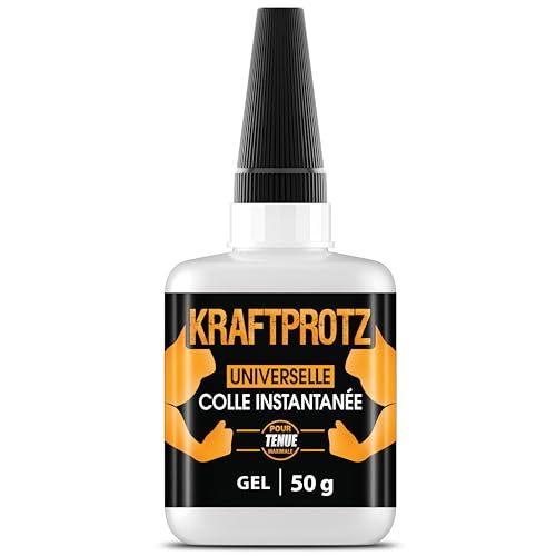 Colle forte gel 50 g – ne coule pas & ultra précise – super glue résistante à l’eau, à la chaleur & aux vibrations – colle universelle plastique, bois, métal, verre – bouchon aiguille – KRAFTPROTZ