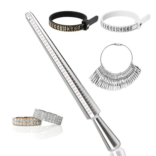 UTOCLEC Ensemble de 4 Pièces Outil de Mesure pour Bague, Jauge Anneaux Outil de Bague avec Échelles de Mesure, Métal Outil de Mesure Bijoux Professionnel pour Tailles EU US UK