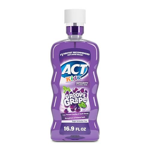 ACT Correcteur de Posture Dos Épaules pour Hommes et Femmes, Rinçage Anticavité Sans Alcool, Groovy Grape, Bain de Bouche, Sans Alcool