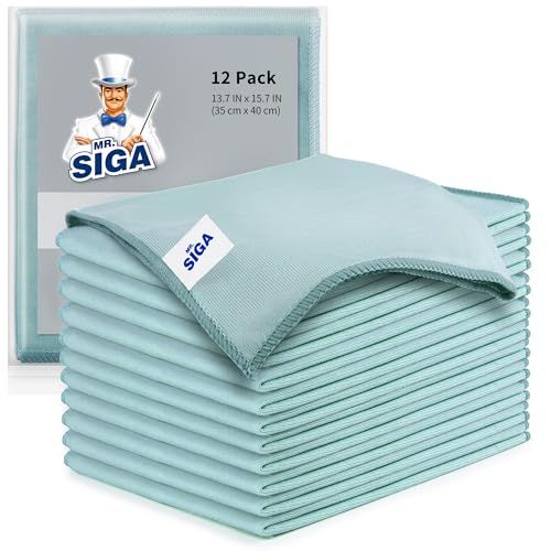 MR.SIGA Chiffon Microfibre Vitre Ultra Fine pour Verre, Chiffon Vitre sans Trace Lavable à Machine, Lot de 12, Dimensions 35 x 40 cm