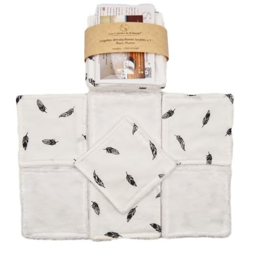 Lingettes démaquillantes lavables bambou, cotons réutilisables, pads, fait main, lot de 7 (Blanc à motifs)