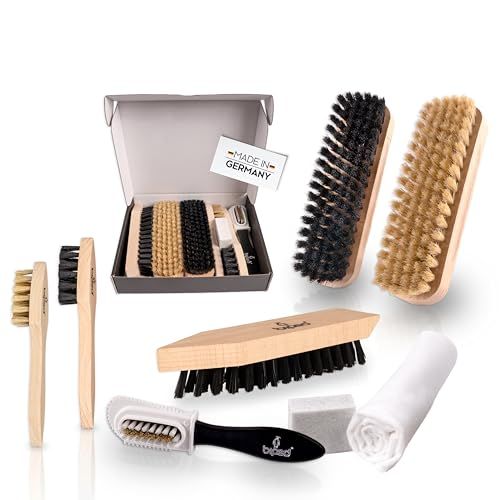 biped kit de brosses à chaussures Classic - Brosses à chaussures pour l'entretien du cuir lisse et du daim - Kit de brosses à chaussures avec brosses à lustrer et brosse à daim z2463