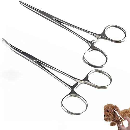 Pince à piercing, Lot de 2 pinces à piercing autobloquantes en acier inoxydable de haute qualité avec design en dents de scie pour le bricolage et les soins des animaux (12.5cm) (straight+bend)