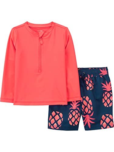 Simple Joys by Carter's Maillot de bain, haut de natation et short de bain Bébé Garçon, Bleu Marine Ananas/Orange Corail, 12 mois