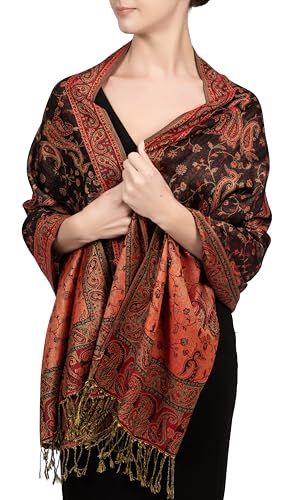 Achillea Écharpe pashmina pour femme, noir/rouge, 28"W x 76"L