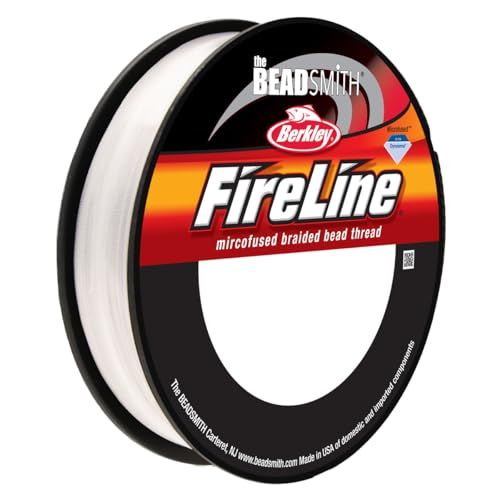 The Beadsmith Berkley Fireline by Berkley Fil tressé micro-fusible - Test de 2,7 kg - Diamètre de 15 mm - Bobine de 112 m - Couleur cristal - Matériau de cordage super résistant pour la fabrication de