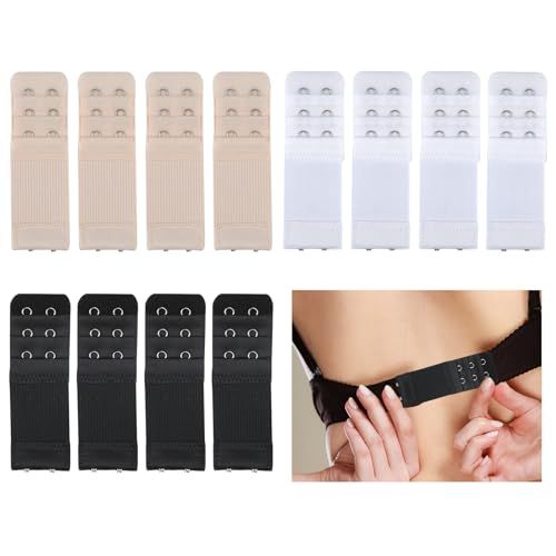 Ownkim Lot de 12 Extensions de Soutien-Gorge à 2 Crochets,Attaches de Soutien-Gorge Réglables en Nylon et Crochets en Acier Inoxydable,Confort et Polyvalence pour Toutes Les Tailles de Soutien-Gorge