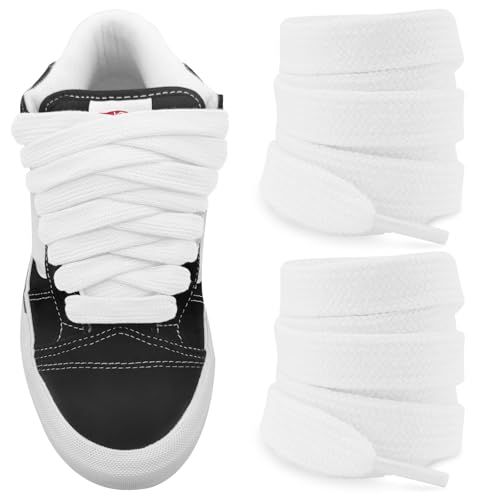 NDTEZUGT Lacets de rechange épais en coton épais pour chaussures de skate classiques, 15 mm de large, blanc