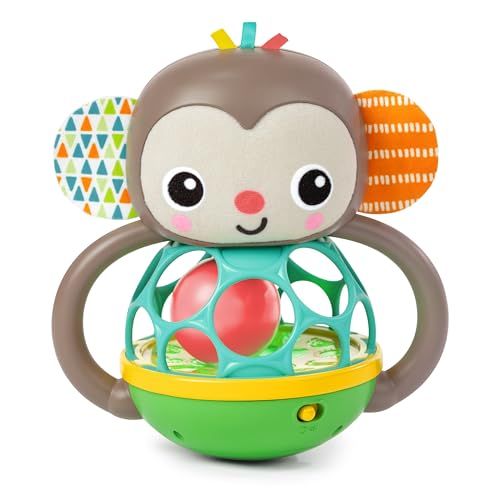 Bright Starts, Jouet hochet Musical et Lumineux Grab & Giggle Monkey, avec Oball Attrape Facile, pour Enfants de 6 Mois et Plus, Unisexe