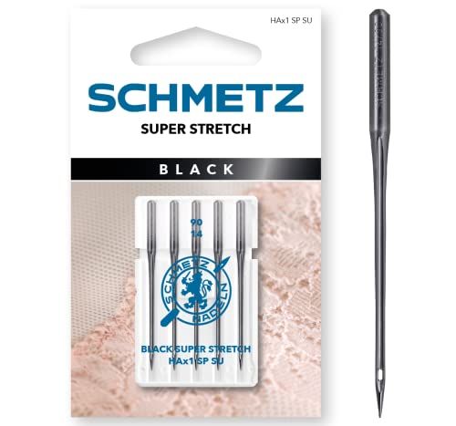 SCHMETZ | 5 Aiguilles pour machines à coudre | Black Super Stretch | HAx1 SP SU | Grosseur 90/14 | Avec revêtement antiadhésif pour un traitement en douceur des tissus sensibles hautement élastiques