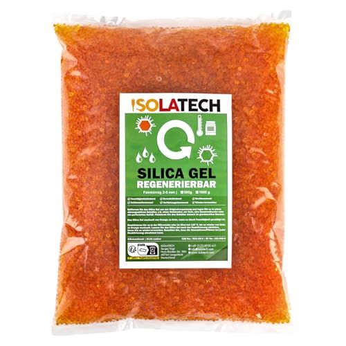 ISOLATECH Silica Gel régénérable, déshydratant, orange, sac de 1 kg Gel de silice déshumidificateur Silicagel, Convient également comme sèche-filament