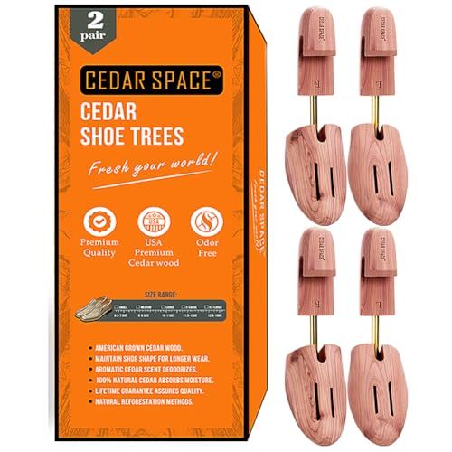 Cedar Space Lot de 2 embauchoirs en bois de cèdre, 6,5 à 14 tailles, embauchoirs pour hommes, baskets, bottes, Couleur bois d'origine, Small (Fits Shoe Sizes 6.5 - 8.5)