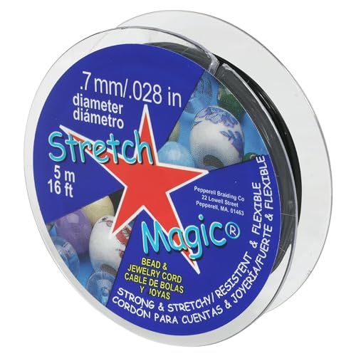 Stretch Magic Cordon élastique pour Perles – Couleur Noire, 0,7 mm de diamètre, 5 m – Facile à Nouer, Solide et Extensible pour la Fabrication de Bijoux en Perles