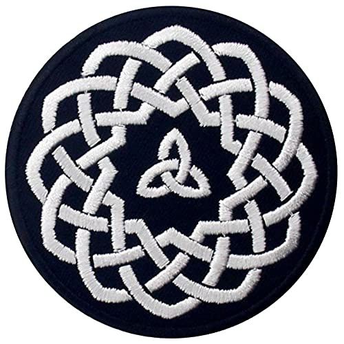 Cercle de noeud celtique Brodé à Repasser ou à Coudre Patch, Blanc noir