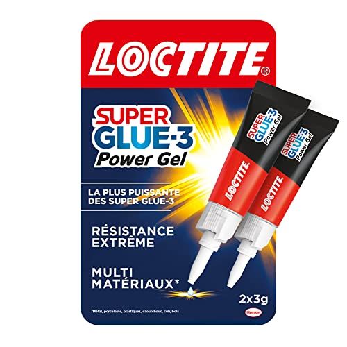 Loctite - Super Glue-3 Power Gel (2 tubes de 3 g) – Colle forte transparente ultra résistante – Colle gel multi-matériaux à séchage immédiat