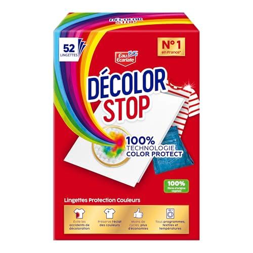 Decolor Stop - Protections Couleurs - Evite les Accidents de Decoloration - Preserve l'Eclat des Couleurs - Tous Programmes Textiles et Températures - Moins de Cycles - Plus d'Economies -x52 Lingettes