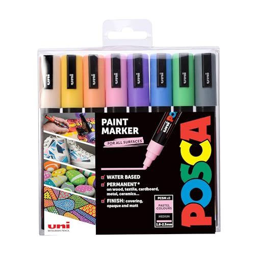 Posca 153544854 Lot de 8 Marqueurs peinture avec encre à base d'eau et pointe ogive 2,5 mm
