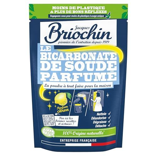 JACQUES BRIOCHIN - Bicarbonate de Soude - Nettoyant Multi-Usages - Nettoie, Dégraisse, Détache, Neutralise les Odeurs - Parfum Citron - 100% d'Origine Naturelle - Ecocert - Fabrication Française -500g