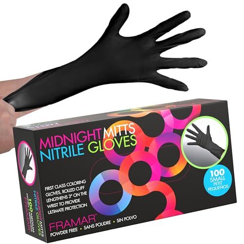 FRAMAR Gants Jetables Noir - Gants Nitrile S, Gant Nitrile Noir, Gant Menage, Mecanique, Disposal Gloves Black, Nitrile Gloves - Petite 100