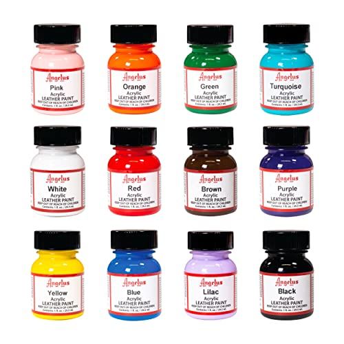 Lot de 12 flacons de peinture pour cuir Angelus - 29,5 ml