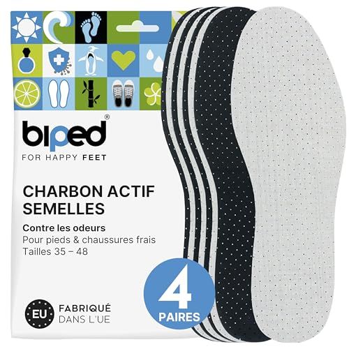 biped 4 paires de semelles en charbon actif - Semelles pour hommes et femmes contre la transpiration et les odeurs - Semelles latex souples pour des pieds frais z2727(38)