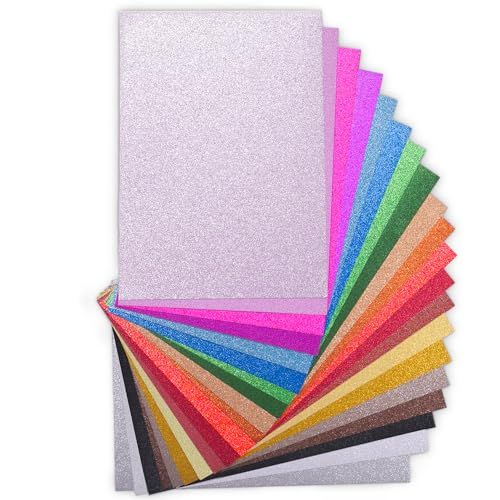 OfficeTree 50x Papier Pailleté A4 250g/m² - 20 Couleurs - Papier Brillant pour Loisirs Créatifs, Scrapbooking, Cartes & Décorations - Non Autocollant - Feuille Pailletée A4